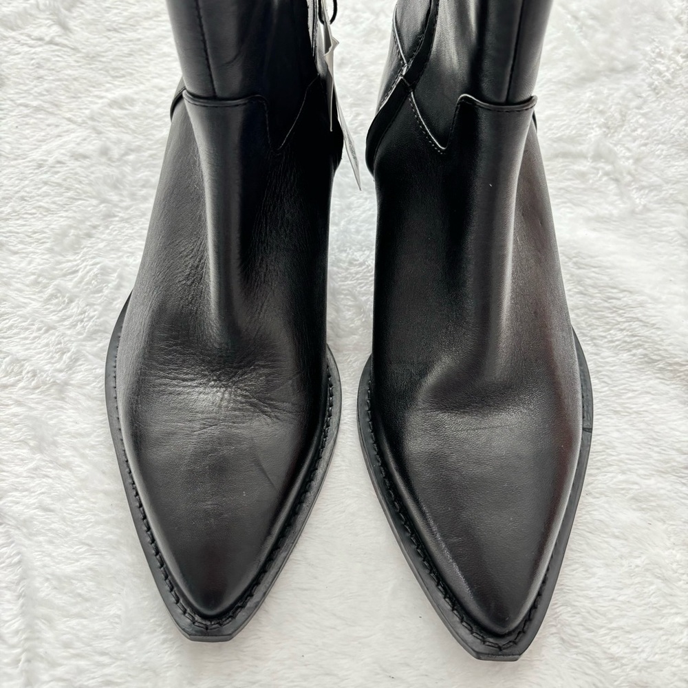 ZARA Black Leather Pointy Toe Western-Style Ankle Bootie--6 - Picture 4 of 15